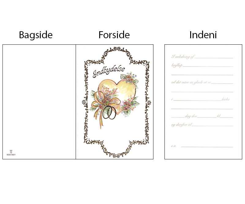 Indbydelseskort Bryllup - Foldekort med teksten Indbydelse - 5 stk med kuvert