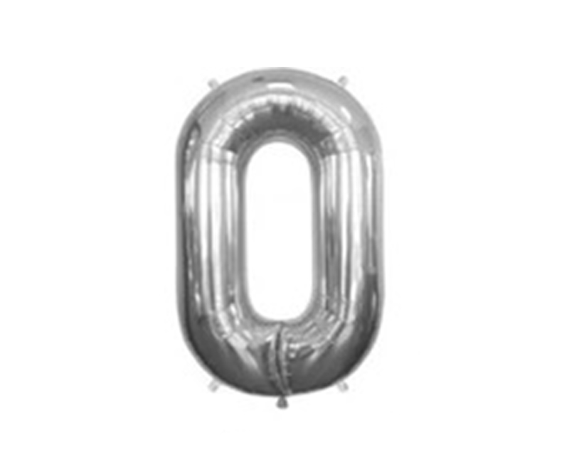 Folie ballon i sølv farve - 86cm - Tal nr. 0