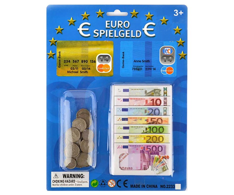Euro - Legepenge - kreditkort, pengesedler og mønter