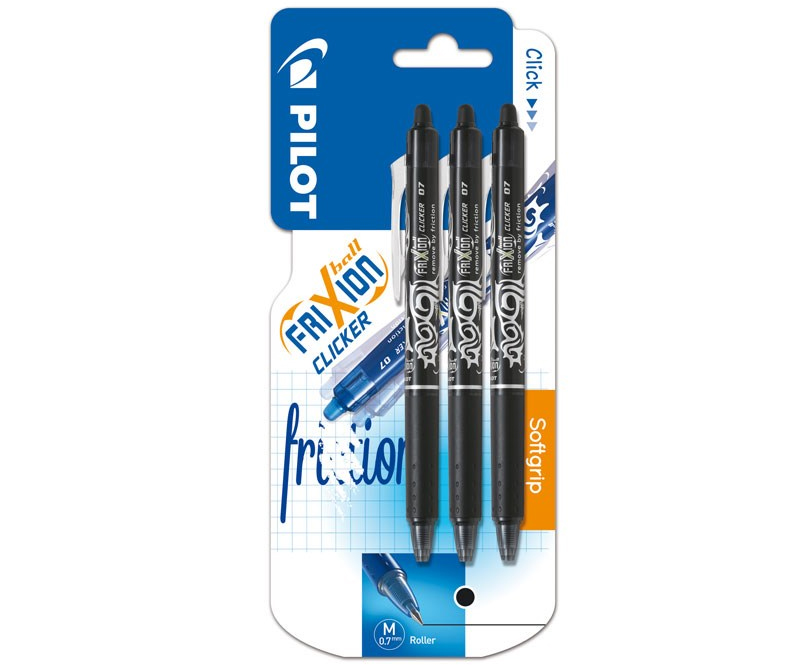 Pilot - Frixion penne Clicker 0,7 mm - 3 stk - Sort