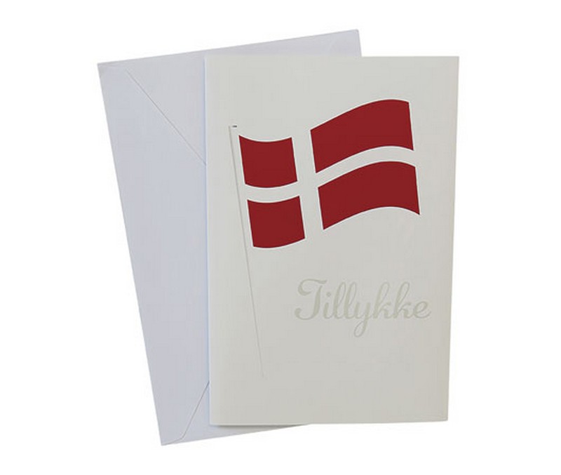 Tillykke kort  m/Dansk flag - inkl. kuvert