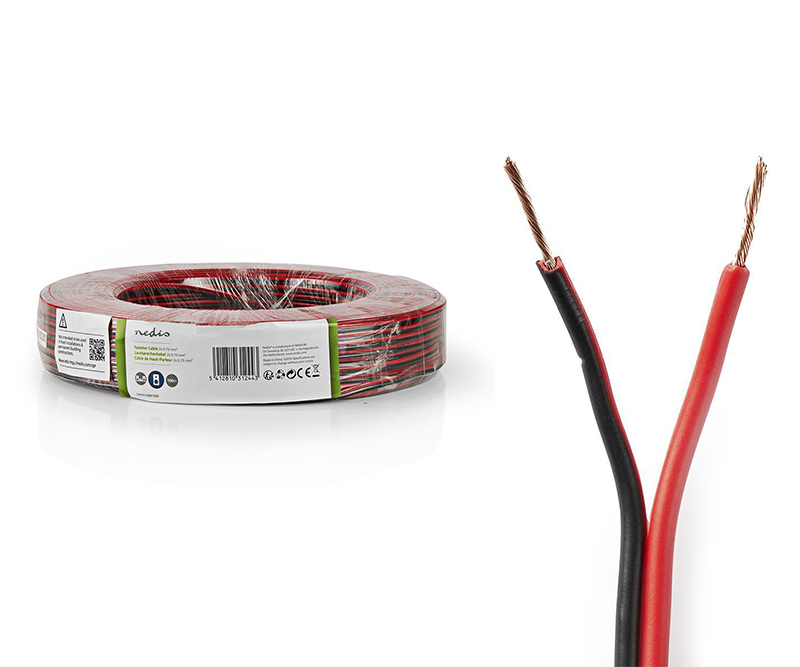 Nedis® Højtaler Kabel 2x 0.75 mm² | CCA | 100.0 m | Runde | PVC | Rød / Sort | Folie